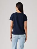 KADIN BİSİKLET YAKA ÇİÇEK DESENLİ LACİVERT T-SHİRT 17369-2949