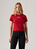 KADIN KIRMIZI SİM DETAYLI LOGOLU T-SHİRT TİŞÖRT 17944-0084