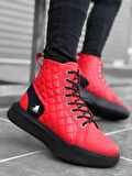 BA0159 Bağcıklı Kırmızı Kapitone Erkek Yüksek Taban Spor Bot