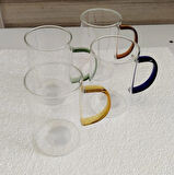 Cam bu Borosilikat Renkli Kulplu Kupa 350 ml 4 Adet