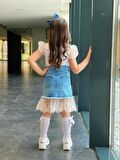 MODAVALS KIZ ÇOCUK KARPUZ KOL BLUZLU DANTEL DETAY KOT ETEKLİ ALT ÜST TAKIM 541236987