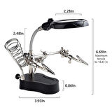 MG-16126 Büyüteçli Lehimleme Standı – LED Işıklı, 3.5x ve 12X Mercek, Ayarlanabilir Kelepçeli