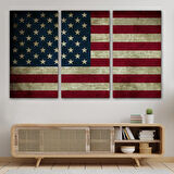 Amerika Birleşik Devletleri Bayrağı Rustik Kanvas Tablo-5412