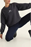 NY Baskılı Şardonlu Üç İp Sweatshirt