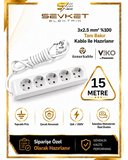Viko 5'li Grup Priz 15 Metre Beyaz 3x2,5 Mm Kalın Kablolu Uzatma Kablosu
