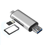 USB 2.0 3 in 1 Kart Okuyucu ve USB Çoklayıcı – Type-C, Micro USB, SD/TF Kart Desteği Zr825