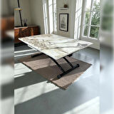  Ortadan Açılır Akıllı Masa Üst Mdf Beyaz Mermer Alt Ayak Siyah Renk