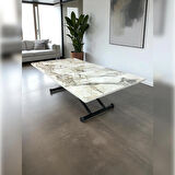  Ortadan Açılır Akıllı Masa Üst Mdf Beyaz Mermer Alt Ayak Siyah Renk