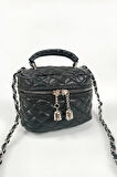 Leslie Siyah Kapitone Desen Kadın Kutu Crossbody Bag
