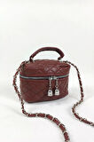 Leslie Bordo Kapitone Desen Kadın Kutu Crossbody Bag