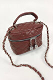 Leslie Bordo Kapitone Desen Kadın Kutu Crossbody Bag