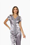 Pierre Cardin 6'lı Saten Gecelik Sabahlık Takım Çeyiz Seti 6010 - Royal