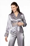 Pierre Cardin 6'lı Saten Gecelik Sabahlık Takım Çeyiz Seti 6040 - Royal