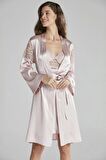Pierre Cardin 6'lı Saten Gecelik Sabahlık Takım Çeyiz Seti 6955 - Pudra
