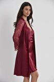 Pierre Cardin Saten Dantelli Gecelik ve Sabahlık Takımı 4025 - Bordo