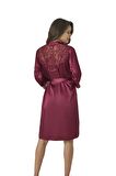 Pierre Cardin Saten Dantelli Gecelik ve Sabahlık Takımı 4075 - Bordo