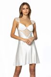 Pierre Cardin Saten Dantelli Gecelik ve Sabahlık Takımı 4240 - Ekru