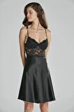Pierre Cardin Saten Dantelli Gecelik 627 - Siyah