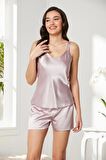 Pierre Cardin Saten Dantelli 3'lü Şort Kombi Sabahlık Takımı 2480 - Rose