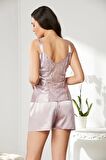 Pierre Cardin Saten Dantelli 3'lü Şort Kombi Sabahlık Takımı 2480 - Rose
