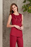 Pierre Cardin Dantelli Penye 3'lü Kadın Pijama Takımı 2800 - Bordo