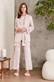 Pierre Cardin Dantelli Penye 3'lü Kadın Pijama Takımı 2800 - Pudra