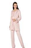 Pierre Cardin Dantelli Penye 3'lü Kadın Pijama Takımı 3050 - Pudra