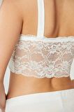 Pierre Cardin Kadife Saten 3'lü Kadın Crop'lu Pijama Takımı 2050 - Ekru