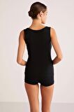 Kom Basic Singlet Pamuklu Kalın Askılı Atlet - Siyah