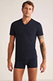 Kom Antonio V Yaka Pamuklu Erkek Tshirt - Lacivert
