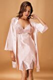 Nurteks Saten Pudra Kimono Takım 5325