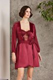 Pierre Cardin 6'lı Saten Gecelik Sabahlık Takım Çeyiz Seti 6005 - Bordo