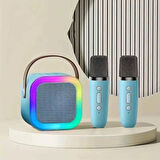Taşınabilir Çift Mikrofonlu Rgb Renkli Kablosuz Bluetooth Karaoke Hoparlör