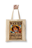 One Piece Wanted Luffy Beyaz Bez Çanta Uzun Saplı Alışveriş Çantası Plaj Çantası