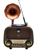 Dexxony MD-1319 Nostaljik Gramofon Görünümlü Şarjlı Bluetooth Radyo – Ahşap Retro Hoparlör (FM/AM/SW, USB, TF, AUX)
