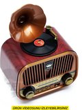 Dexxony MD-1319 Ahşap Tasarım Nostaljik Radyo - Gramofon Dekorlu Şarjlı Bluetooth Hoparlör Hediyelik Radyo