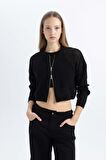 DeFacto Coool Fitted Crop Fermuarlı Triko Hırka B6718AX24SPBK27