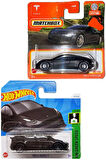 Tesla 2 Araç Set - Hot Wheels Tesla Model Y (Siyah) & Matchbox Tesla Roadster (Mat Siyah) (1:64)