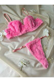 Pembe Peluş Sütyen ve String Takımı Kadın İç Çamaşırı Seti