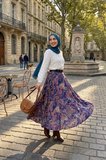Kadın Kemerli Asimetrik Etnik Desenli Tesettür Etek