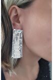 Arpa Pullu Taşlı Gümüş Silver Renk Küpe