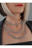 Top Zincir Modüler Örme Çelik Zincir Uzun Konsept Silver Renk Kolye