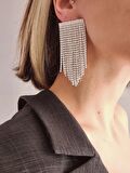 Fenomen Sallantılı Taşlı Gece Abiye Silver Küpe