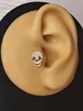 Kuru Kafa İskelet Skull Silver  ModelTragus Helix Piercing Ear Cuff Kıkırdak Çelik Küpe