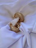 Yarım Halka Boru Model Full Taşlı Elegant Altın Kaplama Gold Renkli Çelik Küpe