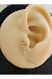 Kilit Anahtar Model Kıkırdak Piercing Tragus Helix Altın Gold Renk Küpe