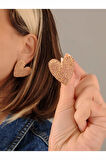 Kalp Love Aşk Model Rhinestone  Altın Kaplama Küpe