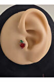 Kırmızı Elma Model Kıkırdak Piercing Tragus Helix Silver Gümüş Renk Küpe