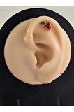 Kırmızı Elma Model Kıkırdak Piercing Tragus Helix Silver Gümüş Renk Küpe