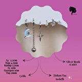 6'lı Ay Top Gezegen Yıldız Figürlü Silver Renk Küpe Seti